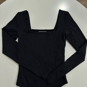 Babaton Black Fitted Squareneck Long Sleeve Bodysuit- Women’s Size XS (Black)